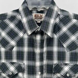 Ely Cattleman Men's L Black Plaid Western Pearl‎ Snap Short Sleeve Cowboy Shirt